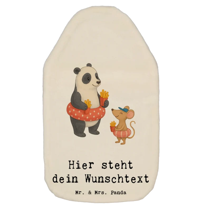 Personalisierte Wärmflasche Panda Schwimmbad Pommes