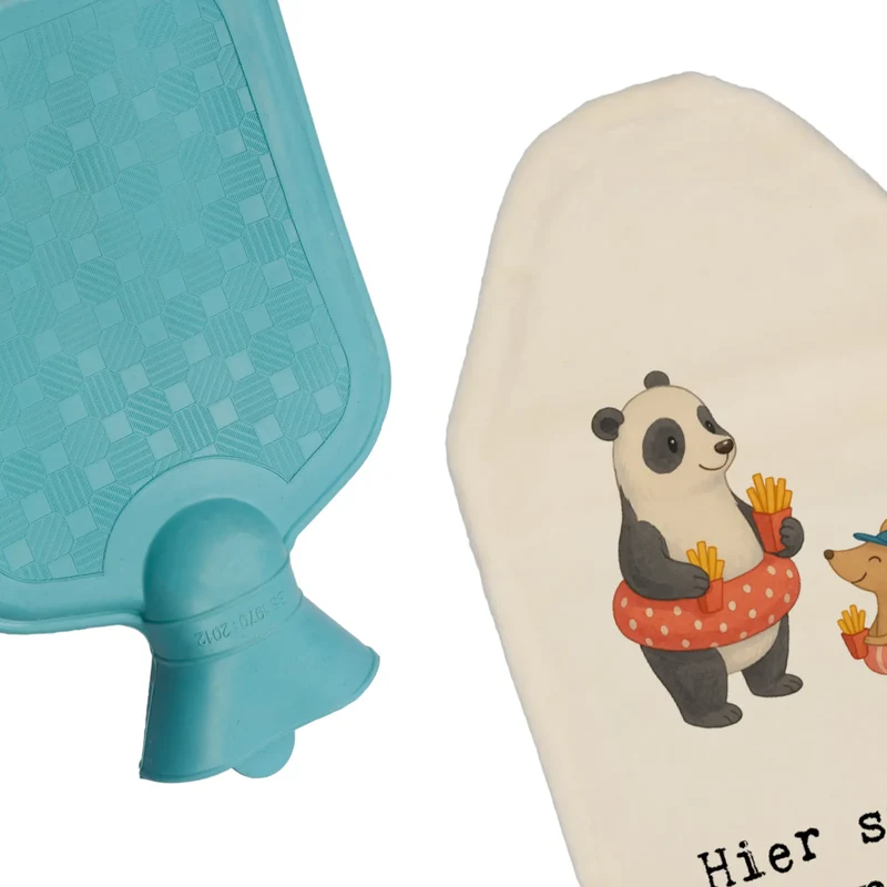 Personalisierte Wärmflasche Panda Schwimmbad Pommes