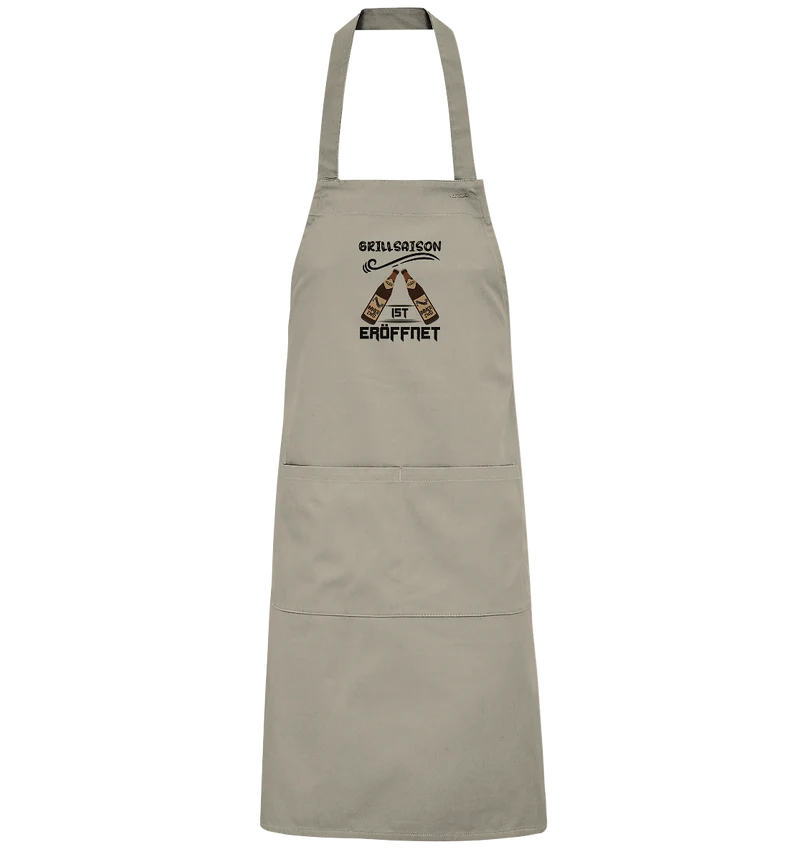 Grillsaison ist eröffnet, Grillen, Party, Feiern, Schwarzes Design - Organic Grillschürze