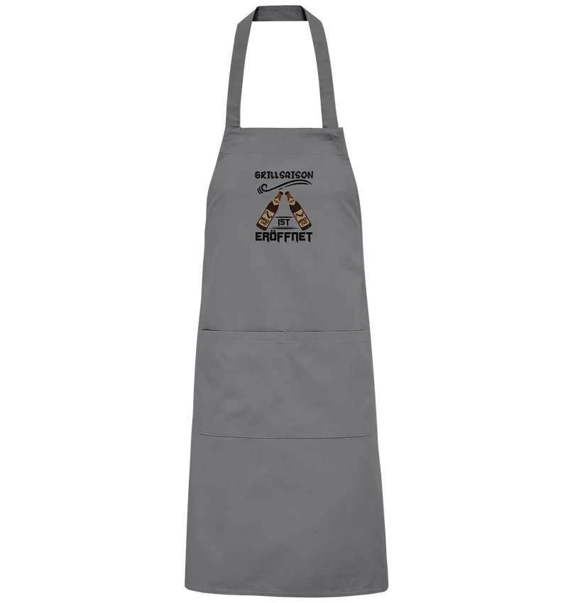 Grillsaison ist eröffnet, Grillen, Party, Feiern, Schwarzes Design - Organic Grillschürze