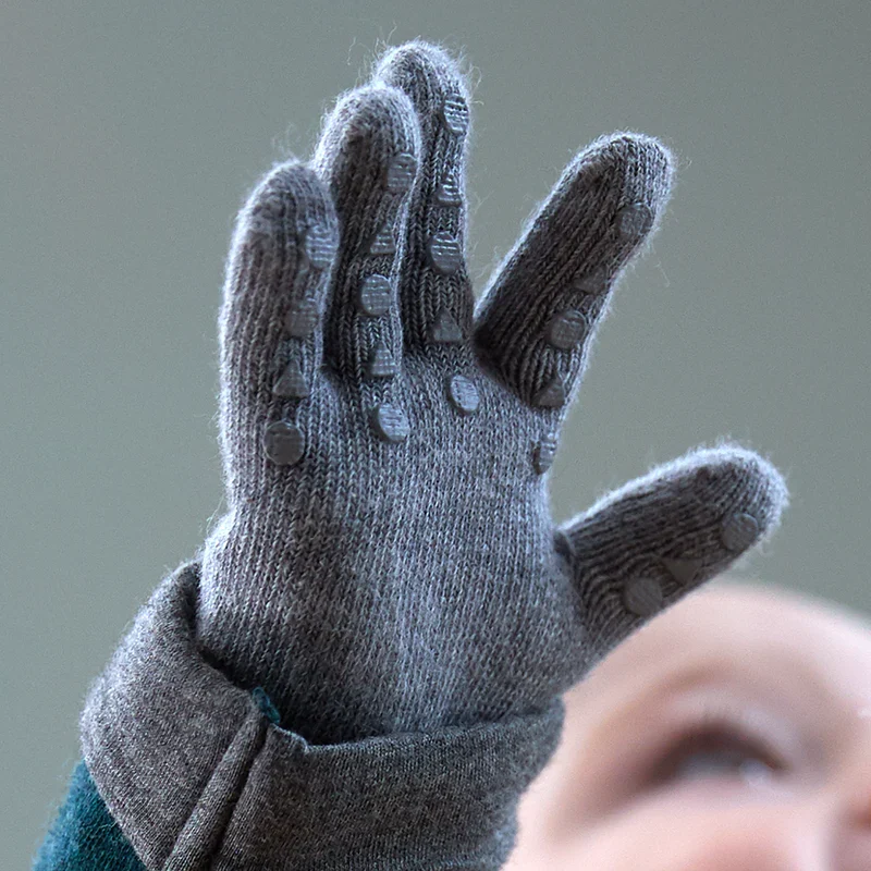 Rutschfeste Fingerhandschuhe Merinowolle - Braunmeliert