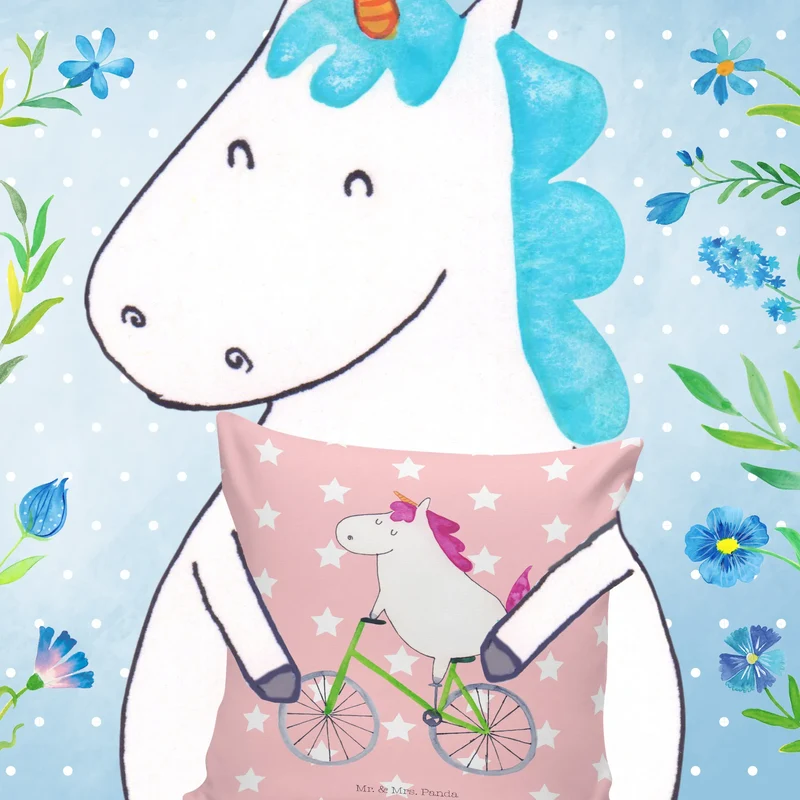 40x40 Kissen Einhorn Radfahrer