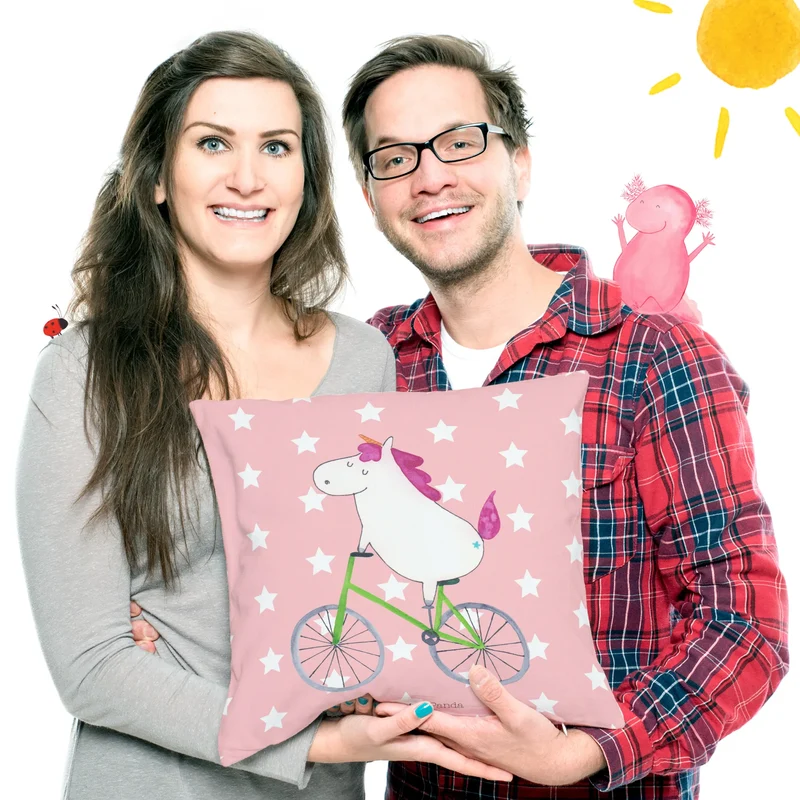 40x40 Kissen Einhorn Radfahrer