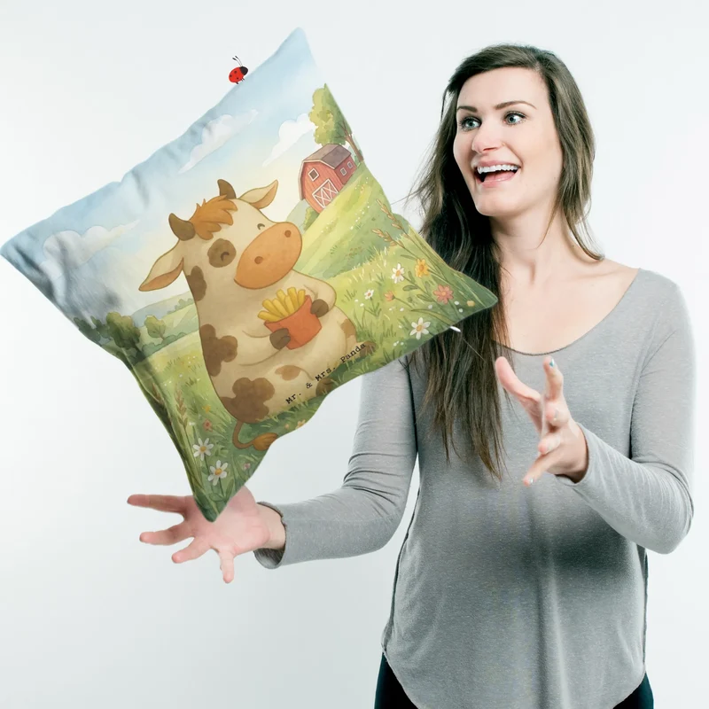 40x40 Kissen Kuh Pommes Design