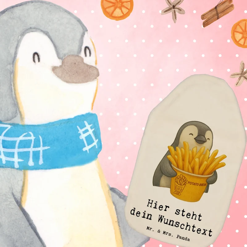 Personalisierte Wärmflasche Pinguin Pommes Eimer