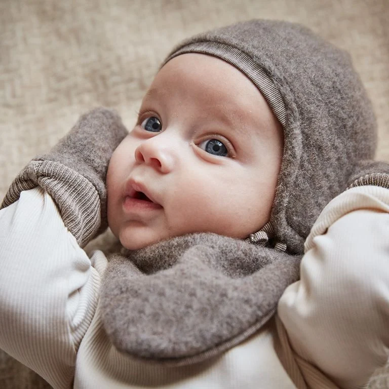 maximo GOTS BABY-Tuch, Wollfleece Jerseyfutter, braunmeliert