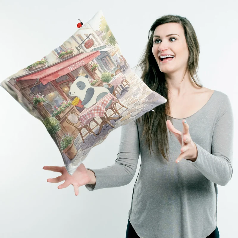 40x40 Kissen Panda beflügelt Pommes Design