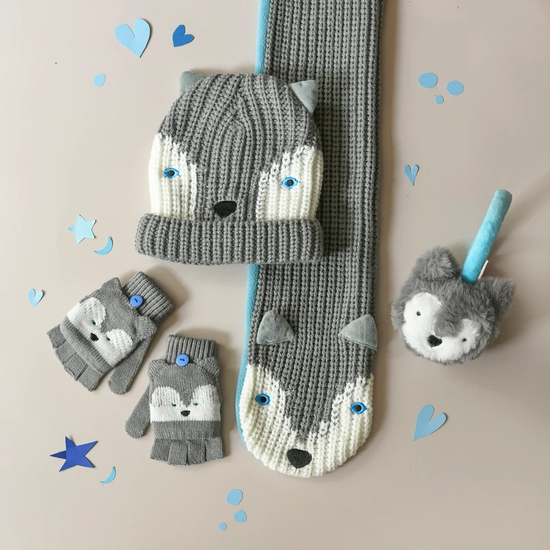Handschuhe zum umklappen Husky Hund