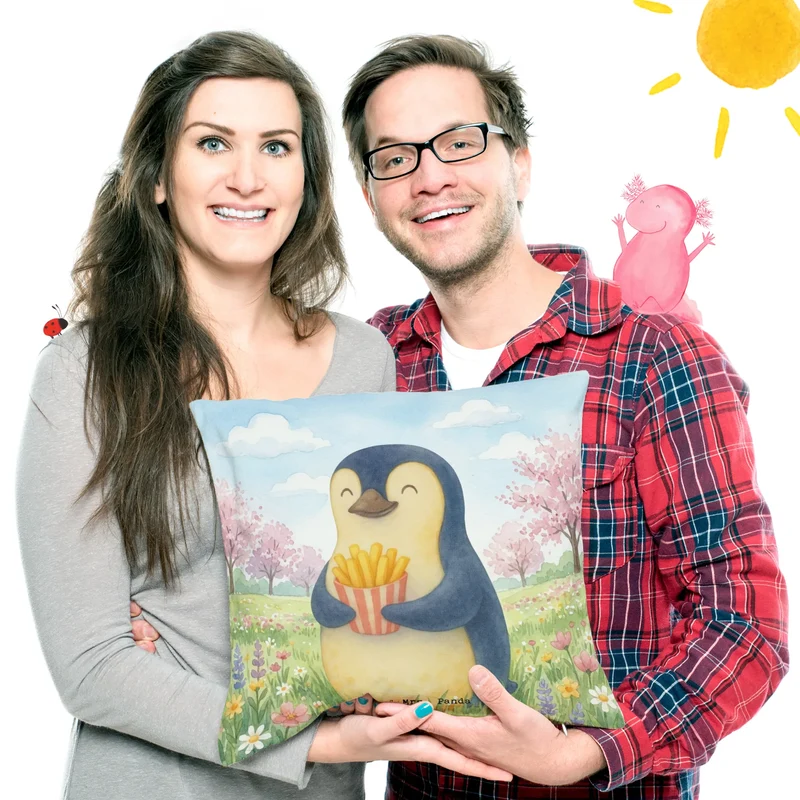 40x40 Kissen Pinguin Frühling Pommes Design