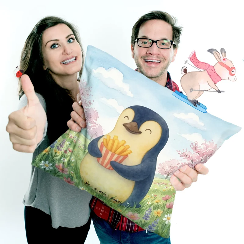 40x40 Kissen Pinguin Frühling Pommes Design
