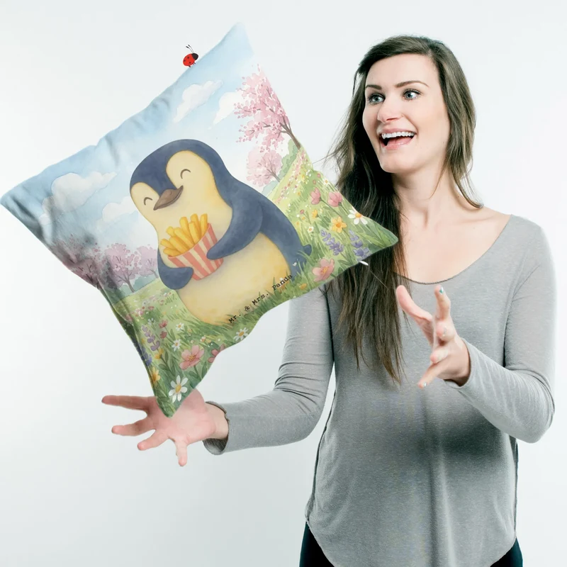 40x40 Kissen Pinguin Frühling Pommes Design