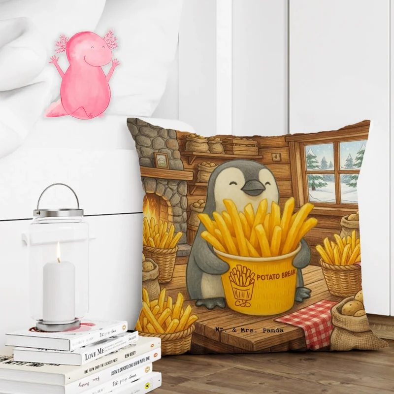 40x40 Kissen Pinguin Pommes Eimer Design