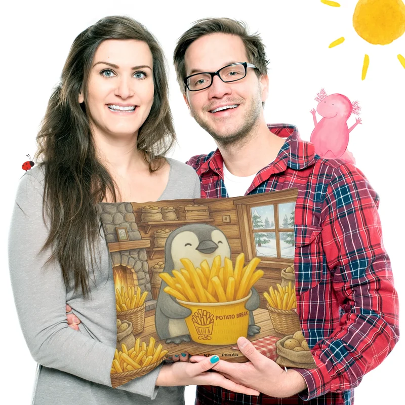 40x40 Kissen Pinguin Pommes Eimer Design