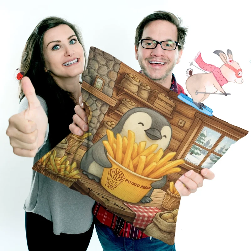 40x40 Kissen Pinguin Pommes Eimer Design