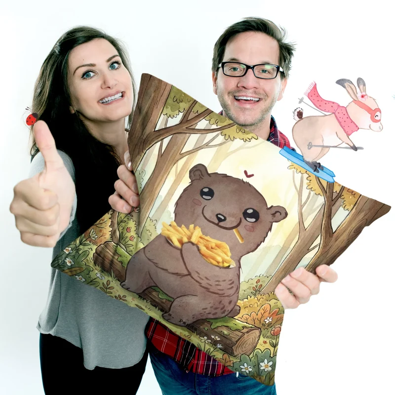40x40 Kissen Bär Pommes verliebt Design