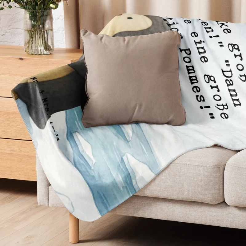 Sherpa Kuscheldecke Pinguin Pommestüte Design