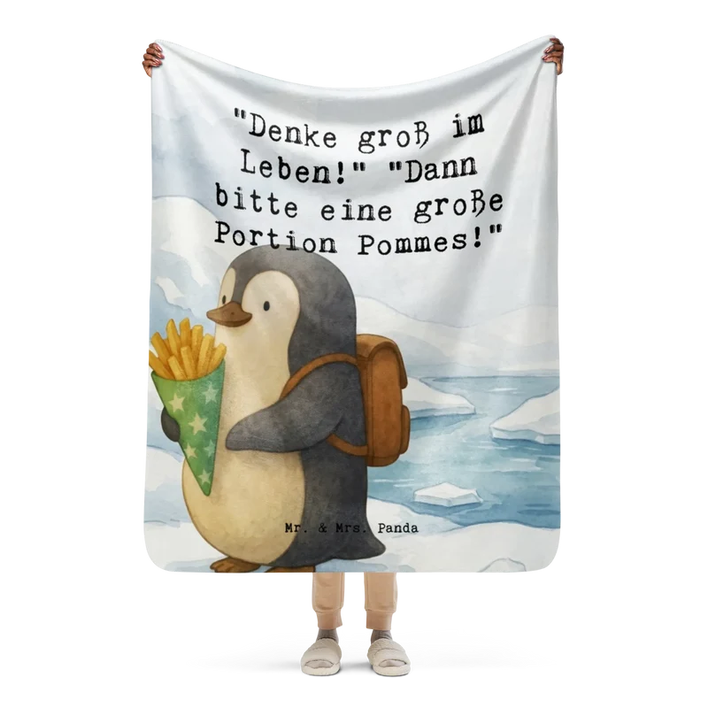 Sherpa Kuscheldecke Pinguin Pommestüte Design