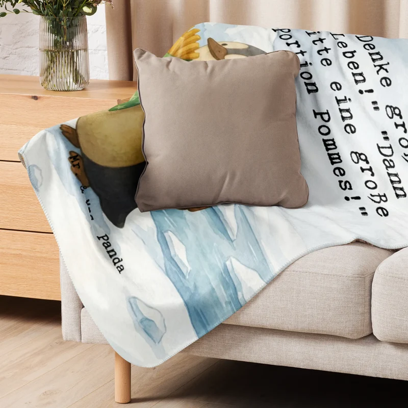 Sherpa Kuscheldecke Pinguin Pommestüte Design