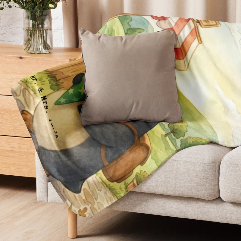 Sherpa Kuscheldecke Pinguin Pommestüte Design