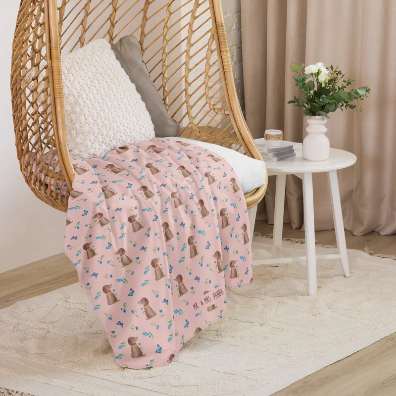 Sherpa Kuscheldecke Hund Blume Muster