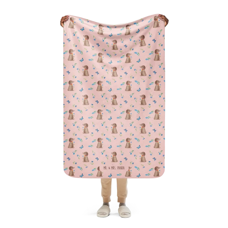 Sherpa Kuscheldecke Hund Blume Muster