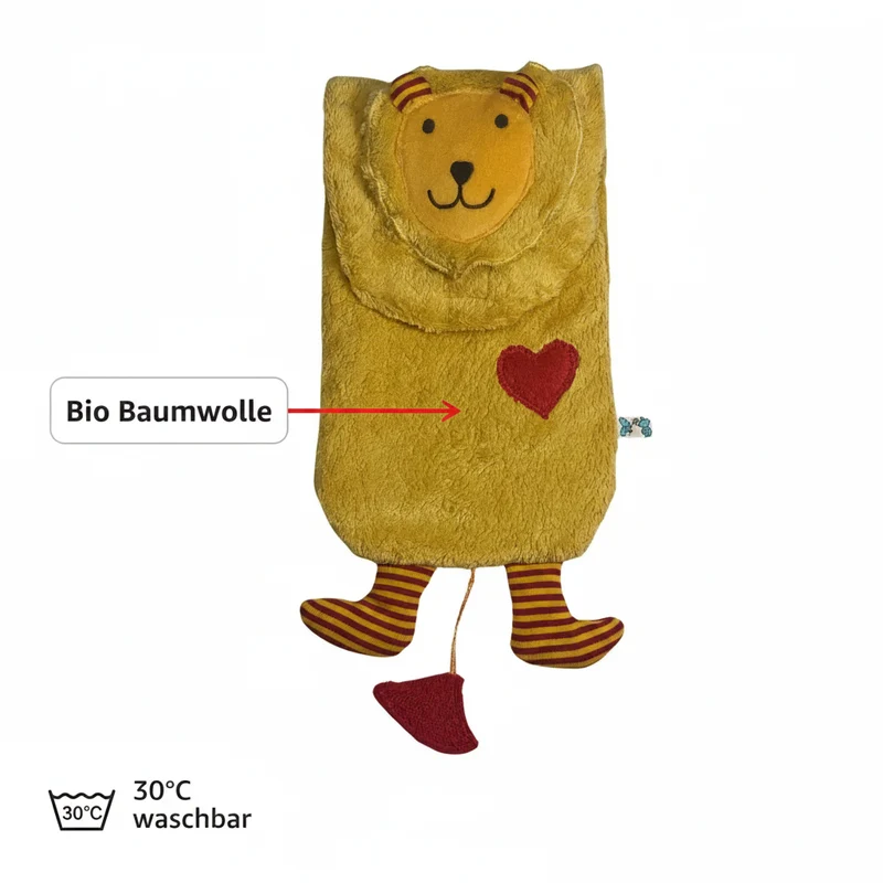 Bio Wärmflasche Löwe aus Bio-Baumwolle – 800ml Naturkautschuk