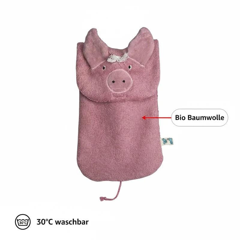 Bio Wärmflasche Schwein aus Bio-Baumwolle – 800ml Naturkautschuk