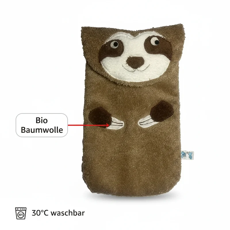 Bio Wärmflasche Faultier aus Bio-Baumwolle – 800ml Naturkautschuk