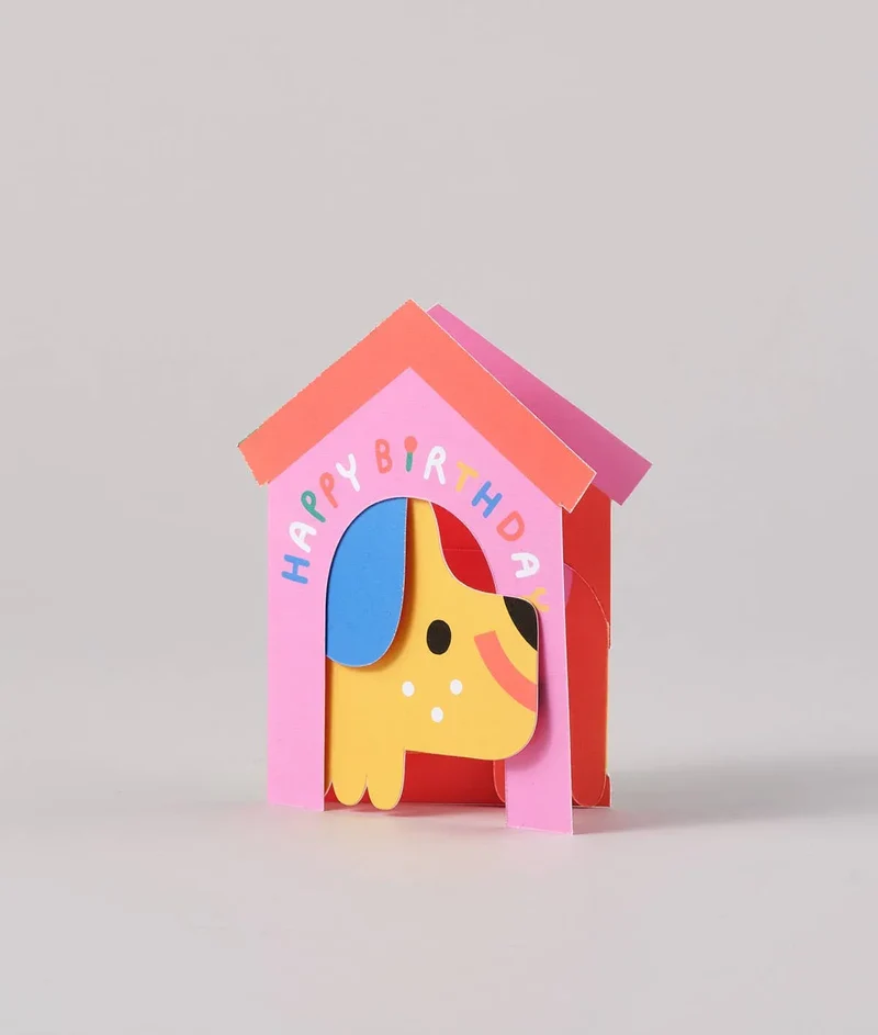 Ausklappbare Geburtstagskarte - Dog In House