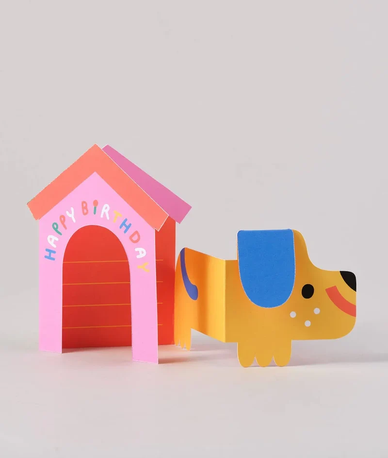 Ausklappbare Geburtstagskarte - Dog In House