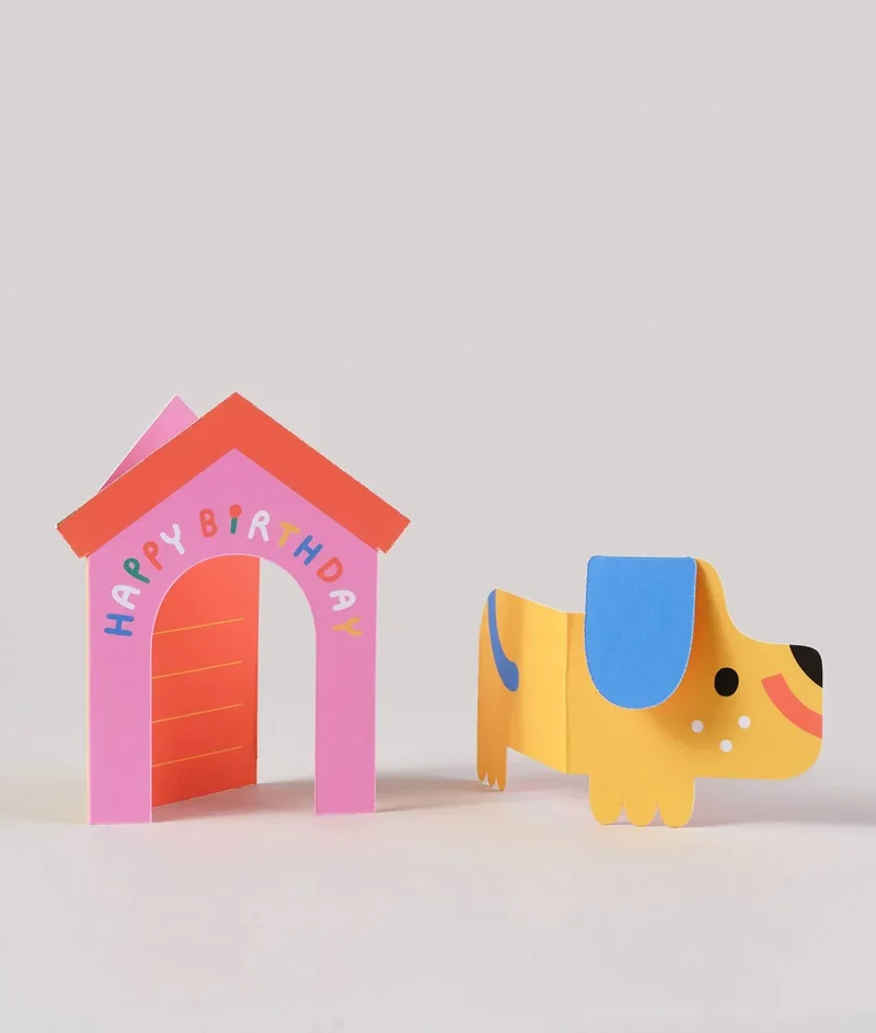 Ausklappbare Geburtstagskarte - Dog In House