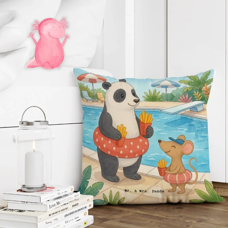 40x40 Kissen Panda Schwimmbad Pommes Design