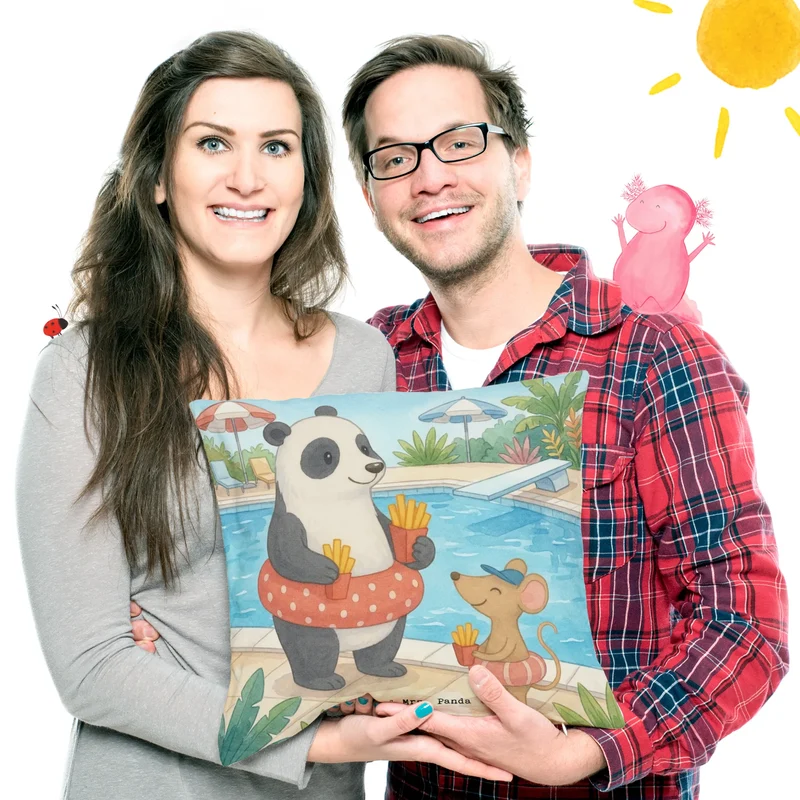 40x40 Kissen Panda Schwimmbad Pommes Design
