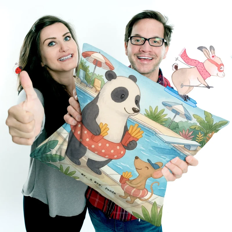 40x40 Kissen Panda Schwimmbad Pommes Design