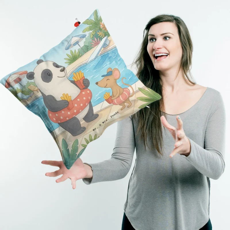 40x40 Kissen Panda Schwimmbad Pommes Design