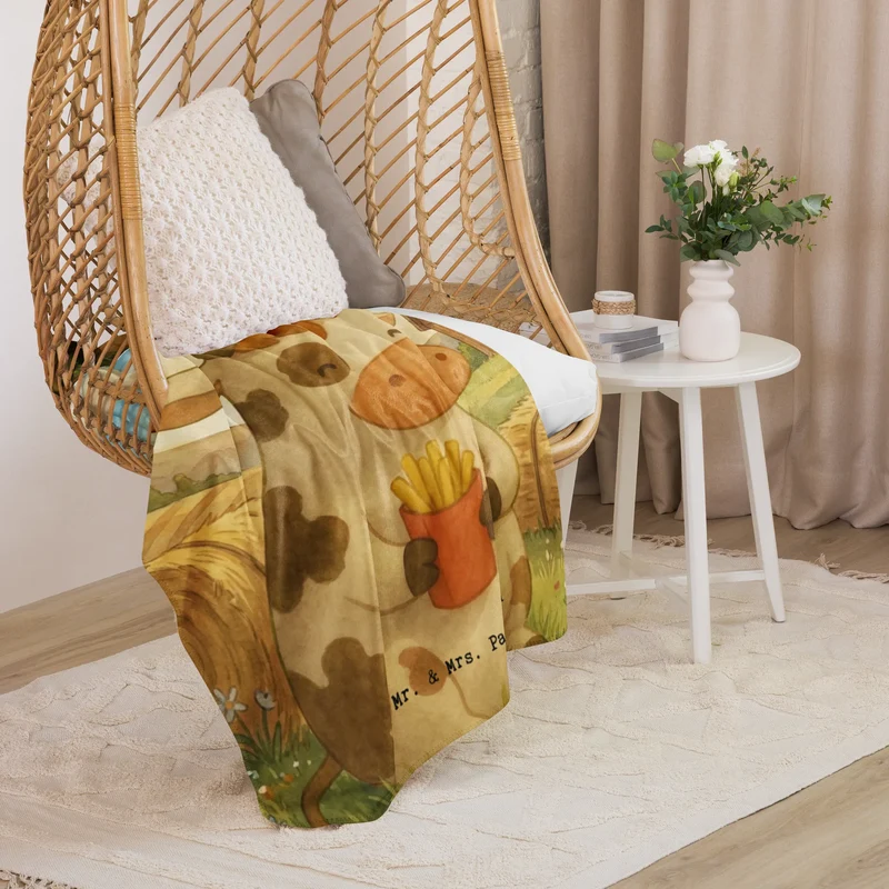 Sherpa Kuscheldecke Kuh Pommes Design