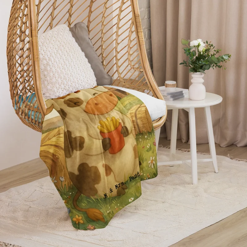 Sherpa Kuscheldecke Kuh Pommes Design