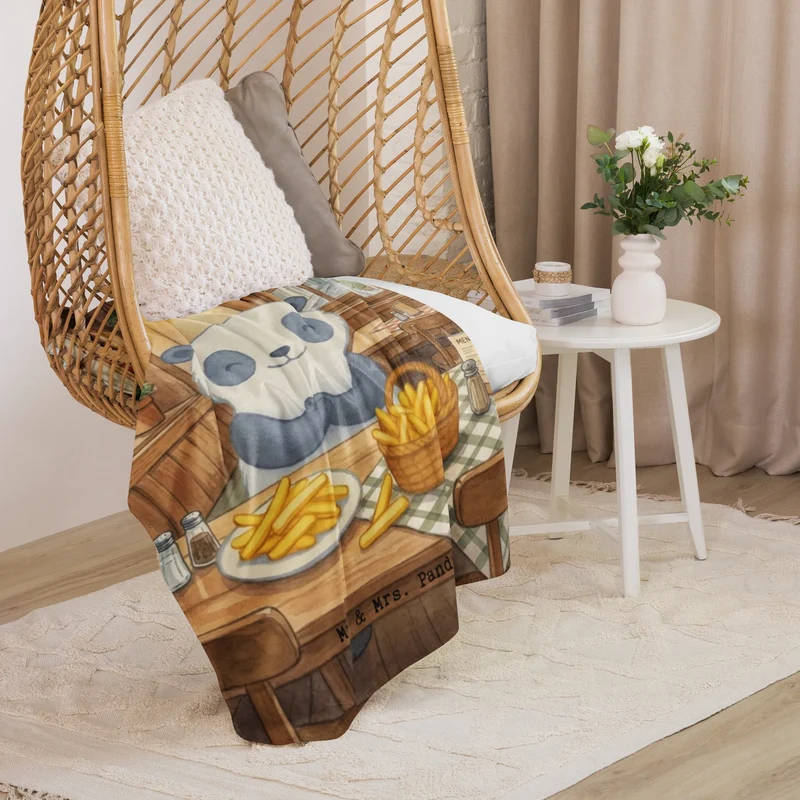 Sherpa Kuscheldecke Panda Pommes Gebet Design
