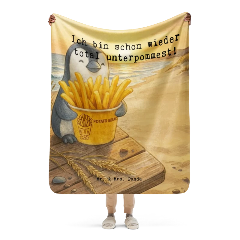 Sherpa Kuscheldecke Pinguin Pommes Eimer Design