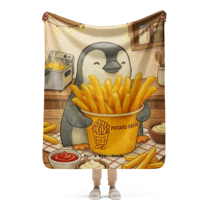 Sherpa Kuscheldecke Pinguin Pommes Eimer Design