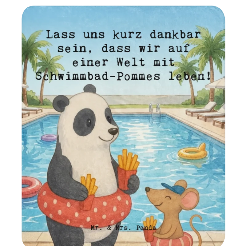 Sherpa Kuscheldecke Panda Schwimmbad Pommes Design