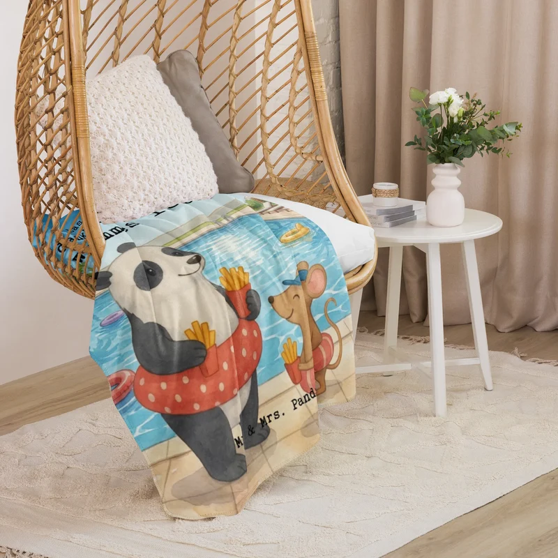 Sherpa Kuscheldecke Panda Schwimmbad Pommes Design