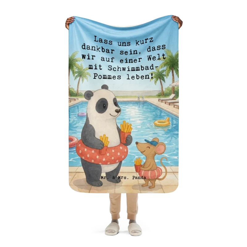 Sherpa Kuscheldecke Panda Schwimmbad Pommes Design