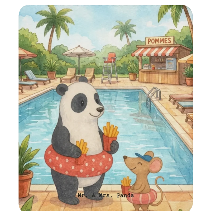 Sherpa Kuscheldecke Panda Schwimmbad Pommes Design