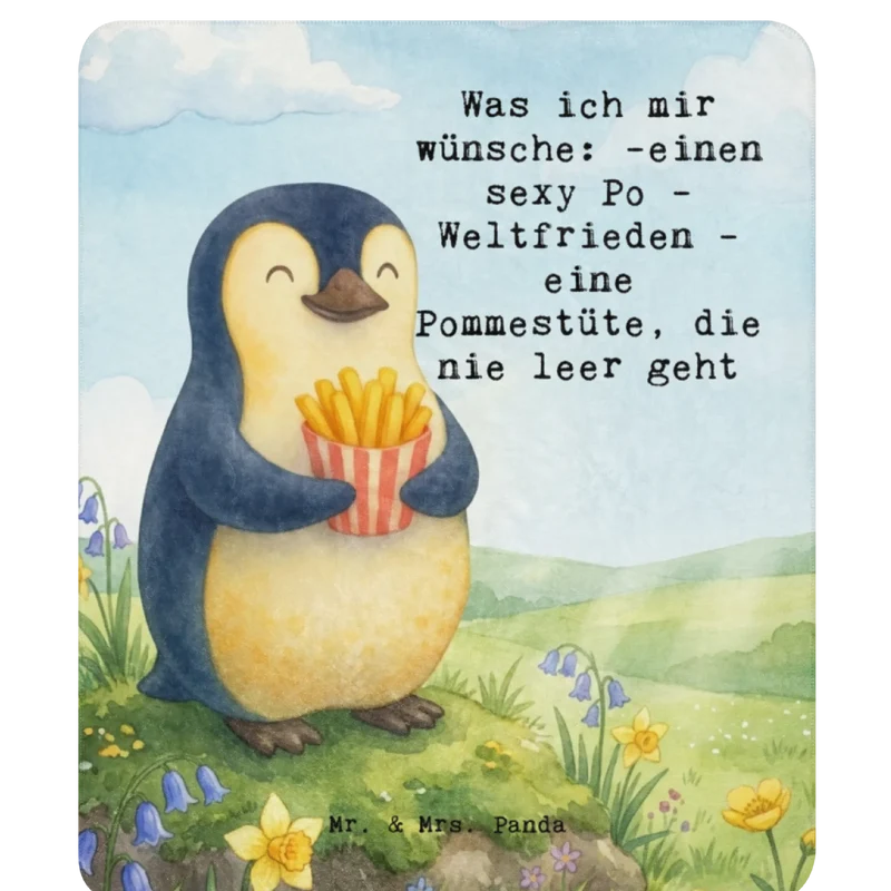 Sherpa Kuscheldecke Pinguin Frühling Pommes Design