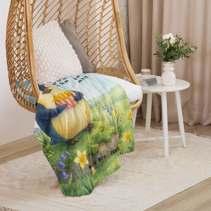 Sherpa Kuscheldecke Pinguin Frühling Pommes Design