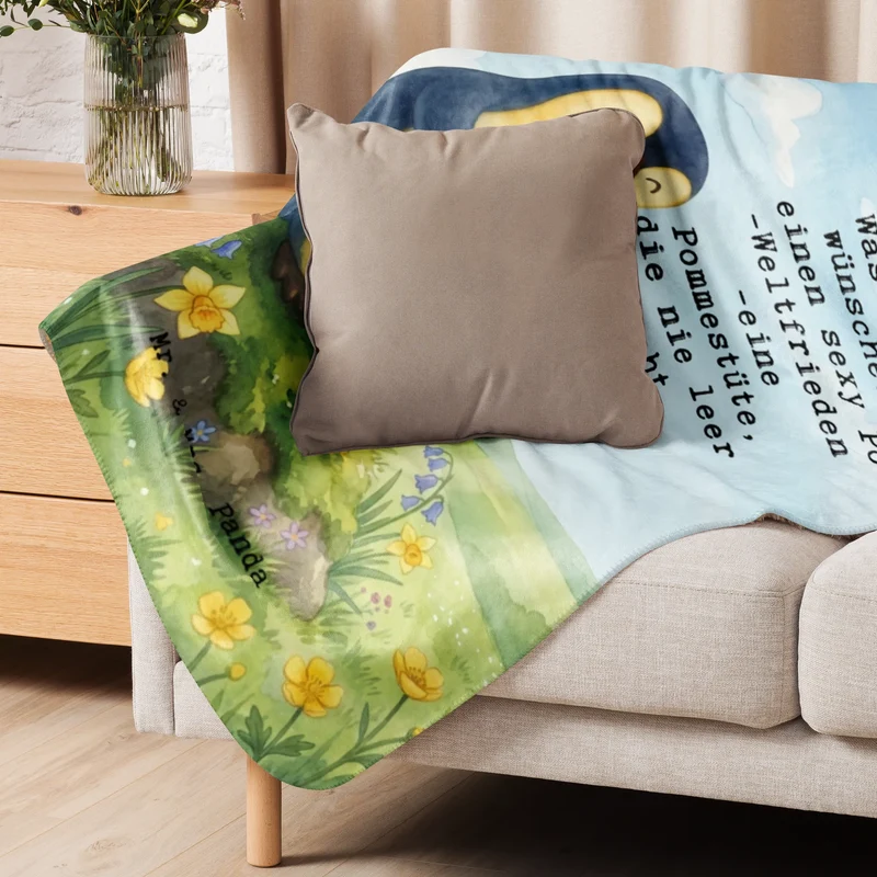 Sherpa Kuscheldecke Pinguin Frühling Pommes Design