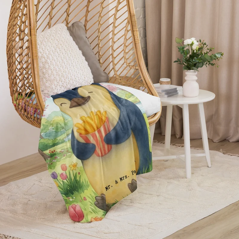 Sherpa Kuscheldecke Pinguin Frühling Pommes Design