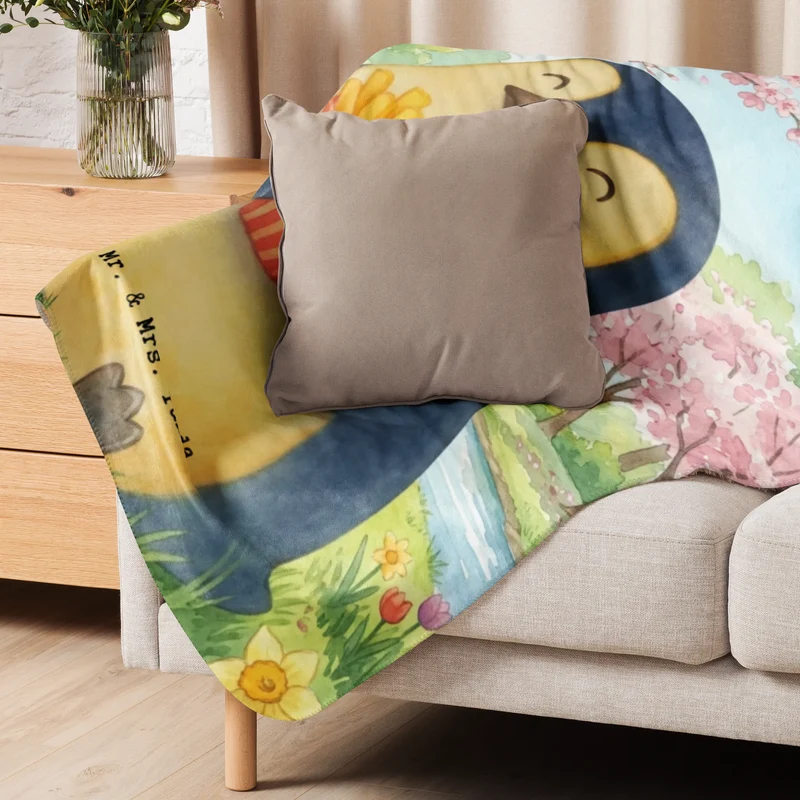 Sherpa Kuscheldecke Pinguin Frühling Pommes Design