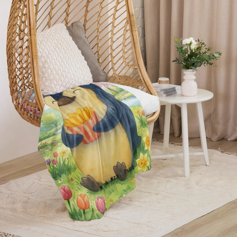 Sherpa Kuscheldecke Pinguin Frühling Pommes Design
